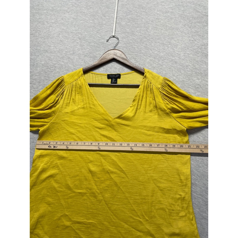 Rachel Zoe Blouse Top Womens Large Mustard Yellow 3/4 Puff Sleeve Smocked Cuff - Picture 5 of 7